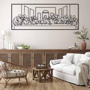 Jesus Last Supper Metal Wall Art by Leonardo Da Vinci Artwork, Religious Decor, Christian Metal Gift, Jesus Line Art, Christian Home Decor image 4