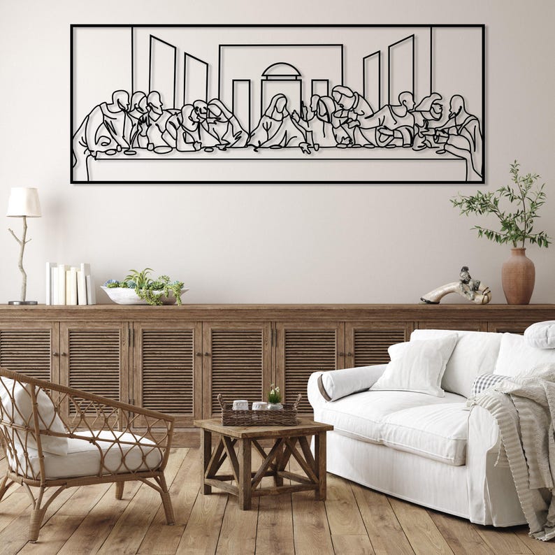 Jesus Last Supper Metal Wall Art by Leonardo Da Vinci Artwork, Religious Decor, Christian Metal Gift, Jesus Line Art, Christian Home Decor image 4