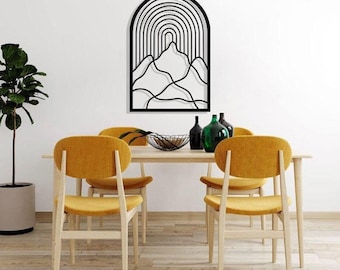 Abstract Mountain Wall Art, Minimalist Metal Wall Art, Modern Mountain Design, Above Bed Decor, Unique Boho Home Decor, Metal Wall Hanging