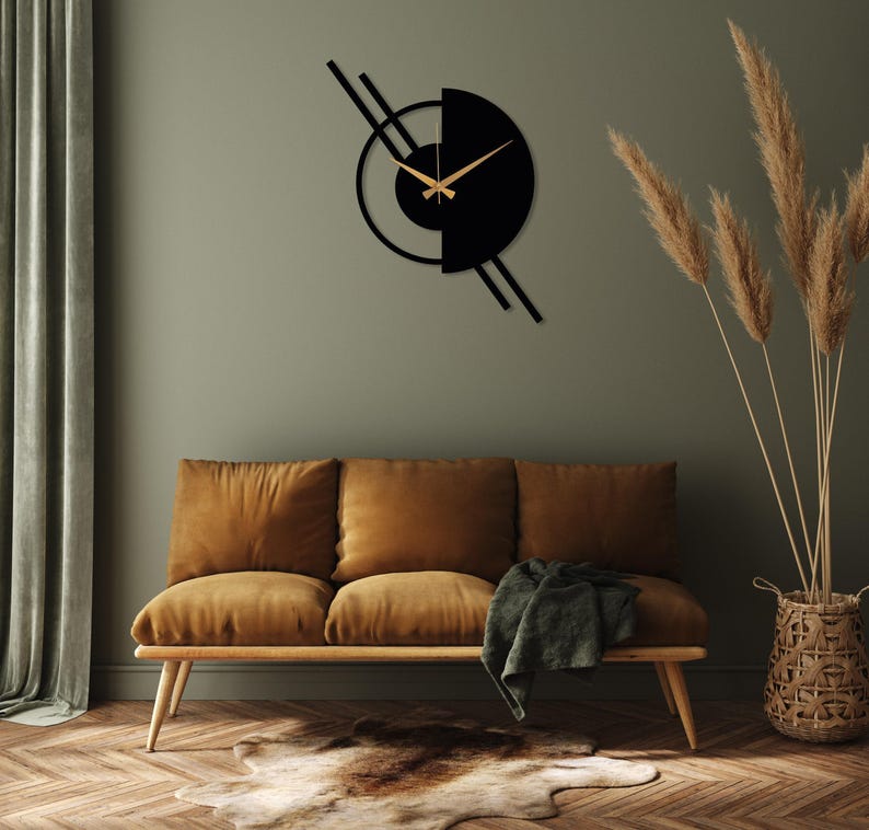 Modern Metal Wall Clock Decor, Black Minimalist Large Design Clock ...