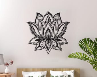 Mandala de loto grande de metal para pared, decoración de pared de flor de loto en metal, arte de yoga, decoración para dormitorio, decoración sobre la cama, regalo de inauguración