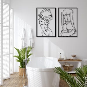 Conjunto de 2 cuadros de metal con cuerpos femeninos desnudos, decoración de pared minimalista con figuras femeninas desnudas, regalo ideal, arte de pared con desnudo femenino, decoración para dormitorio. imagen 5