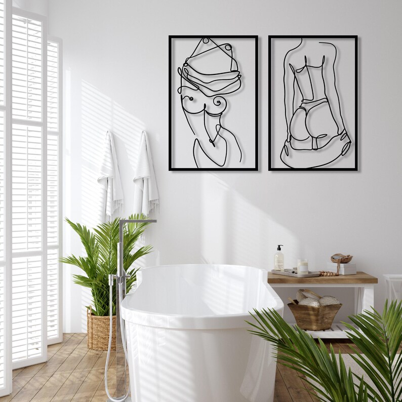 Conjunto de 2 cuadros de metal con cuerpos femeninos desnudos, decoración de pared minimalista con figuras femeninas desnudas, regalo ideal, arte de pared con desnudo femenino, decoración para dormitorio. imagen 5