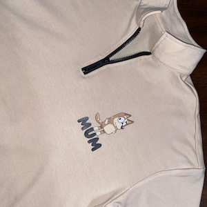 Oversized Beige Mum Bluey 3/4 Zip Sweatshirt