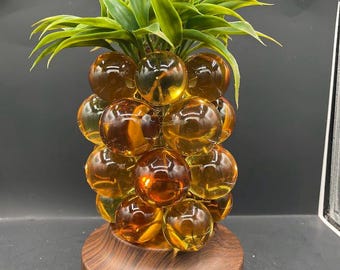 MCM Lucite Amber & Gold Grape Cluster Bubble Pineapple Accent Lamp Works
