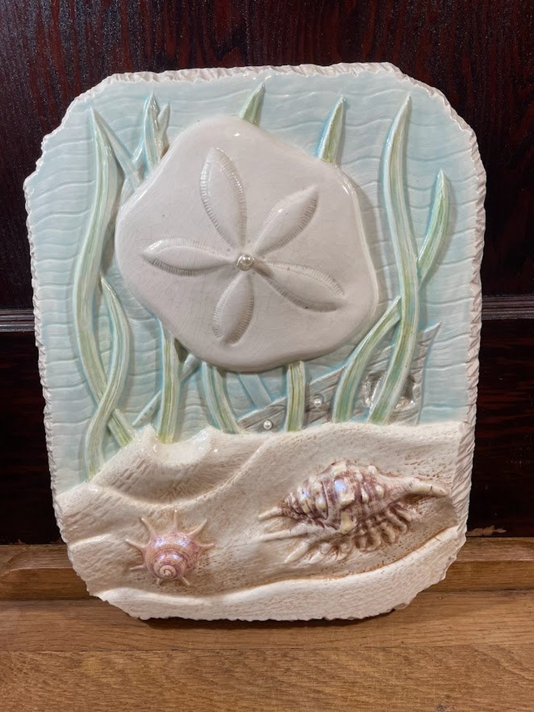 Mcnees Mold Ceramic Sea Life Plaque Sand Dollar Shells Sand Sea Plant