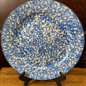 Stangl Pottery Town and Country Blue Spongeware 12 in Round Platter Plate