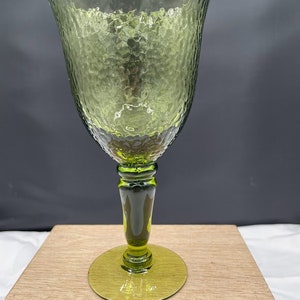 Single Pebbled Green Glass Goblet Pedestal Glass MCM Avocado Green Glass