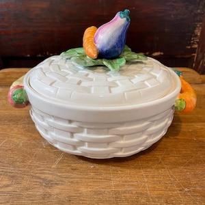 Fitz and Floyd Kitchen Harvest 1 Quart Casserole Basket Weave Ceramic Vegetable