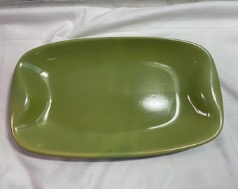 Vintage La Solona Green Pottery Serving Tray Dish Yellow Green Platter