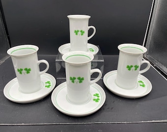 The Toscany Collection By Feeney Japan White Irish Clover Cup & Saucer Set of 4