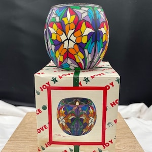House of Lloyd Christmas Around the World Faux Stained Glass Votive Candle Holder