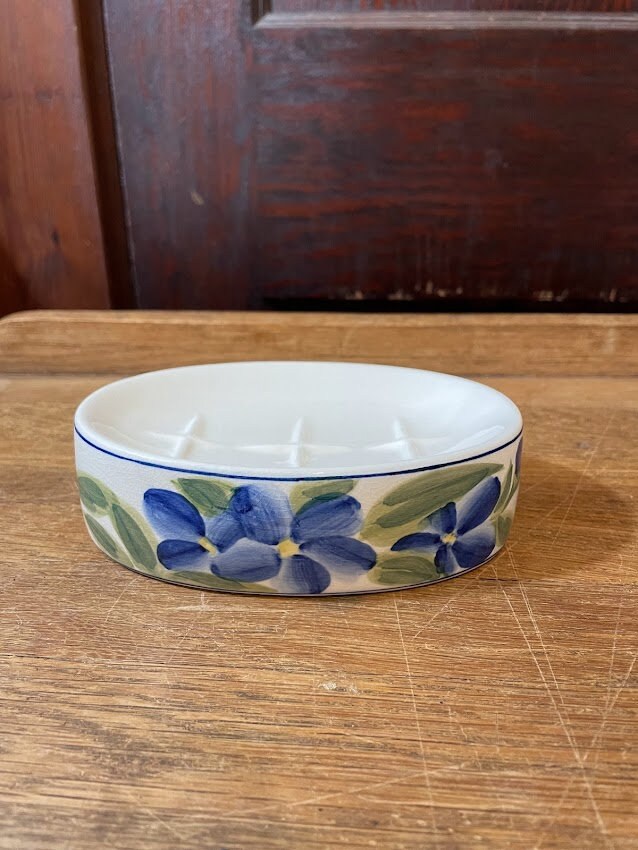 Vintage 1993 Laura Ashley Blue Floral Ceramic Soap Dish Made in