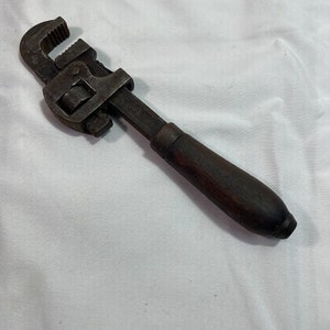 Vintage Wood Handle Steel #8 Adjustable Pipe Wrench