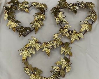 Set of 3 Brass Metal Homco Heart Shaped Ivy Wall Hanging Wall Decor Home Interio