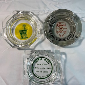 Lot of 3 Vintage Glass Hotel Motel Ashtrays Holiday Inn LaQuinta Inn Cooper Court