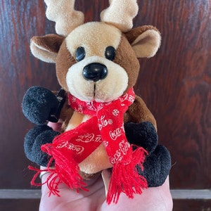 1998 Coca Cola Reindeer In Coca-Cola Scarf Bean Bag Plush Stuffed Animal