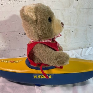 Jamina Battery Operated Teddy Bear in a Kayak Vintage Tested Working