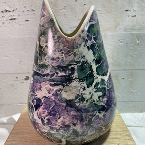 McCoy Vase Purple, Green & White Marble Glaze MCM Vintage 1960s Home Decor