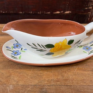 Stangl Pottery Country Garden Gravy Boat Pitcher with Saucer Underplate Floral