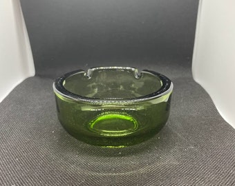 MCM Small Green Glass Ashtray Bowl Shaped Two Notch