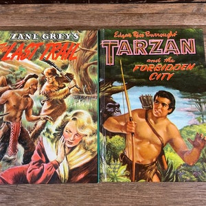 Lot of 2 1950&#39;s Adventure Books Zane Grey Last Trail & Burroughs Tarzan Lost City
