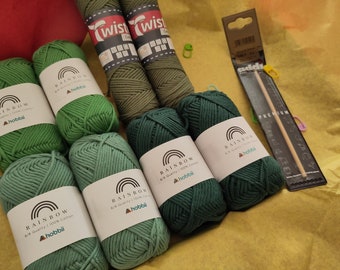 Kit crochet manique en coton DIY pour un cadeau DIY durable. Instructions pour les débutants et les débutants - nuances de vert