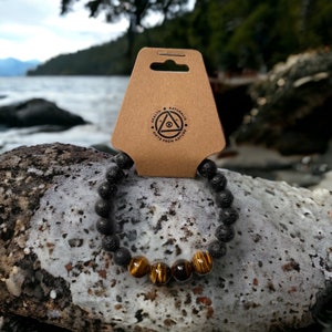 Men’s Power & Protection Bracelet Tiger’s Eye, Black Onyx Lava Bead