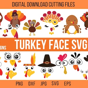 Get 18 Design Bundle Turkey Face Svg, Turkey Svg, Turkey Png, Turkey Shirt Svg, Girl Turkey Face Svg, Turkey Face Bundle, Cute Turkey Svg