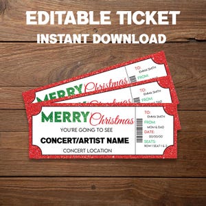 Instant Editable Christmas Concert Ticket for Experience Gift Giving | Edit & Print | Printable Template Surprise Gift Idea | Canva Template