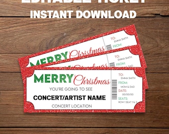 Instant Editable Christmas Concert Ticket for Experience Gift Giving | Edit & Print | Printable Template Surprise Gift Idea | Canva Template