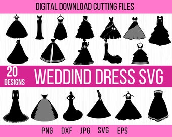 Hochzeitskleid SVG Clipart Bundle: Brautdusche Designs (digitaler Download)