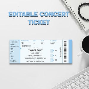 Blau bearbeitbares Konzertticket, DIY Konzertkarte, bearbeitbares Konzert, Ereigniskarte, Geschenkmusikkarte, sofortiger Download, druckbare Veranstaltung