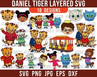 Pre School For Kids Daniel Tiger Layered SVG and PNG Bundle Daniel Trolley Birthday Clipart for Kids Cut Files for Cricut 300 Dpi PNG Files