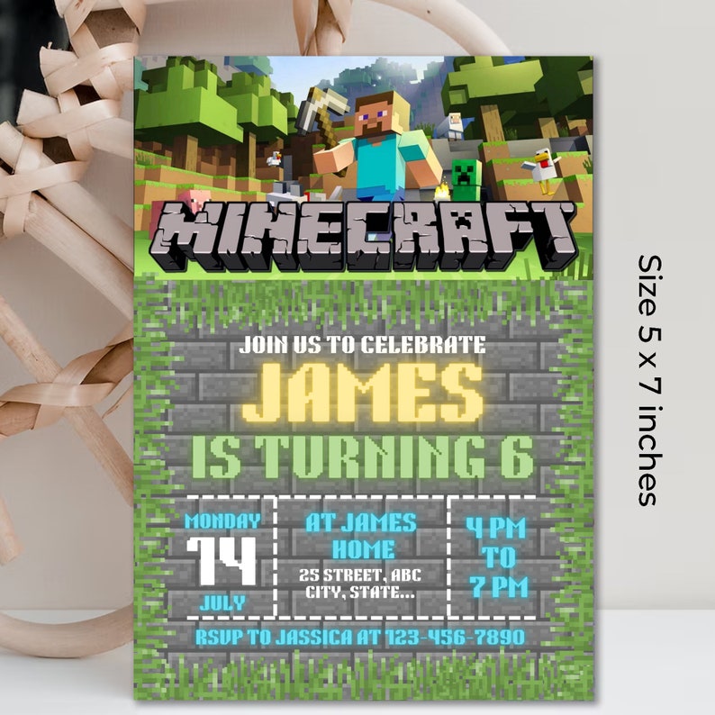 Editable Minecraft Birthday Invite, Minecrafter birthday invitations, Editable Birthday Templates, Gamer invitations, Minecraft Game Invite image 2