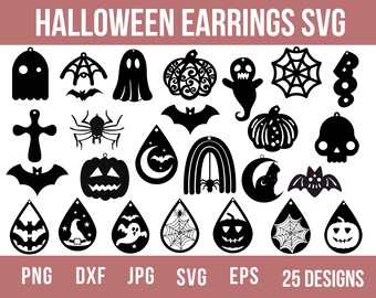 Halloween Ohrring SVG Bundle: Geist, Kürbis, Fledermaus Cut Files