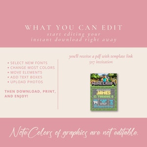 Editable Minecraft Birthday Invite, Minecrafter birthday invitations, Editable Birthday Templates, Gamer invitations, Minecraft Game Invite image 5
