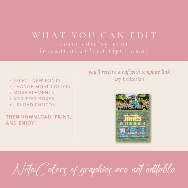 Editable Minecraft Birthday Invite, Minecrafter birthday invitations, Editable Birthday Templates, Gamer invitations, Minecraft Game Invite image 5