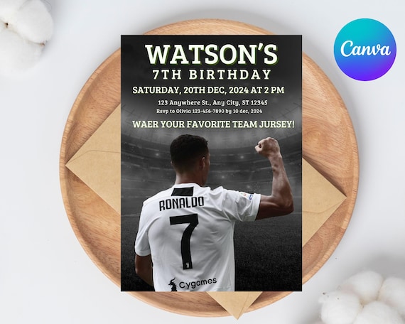 Cristiano Ronaldo Birthday Invitation | CR7 Football Birthday Invite | Editable Canva Template | Digital Download, Instant Download Template