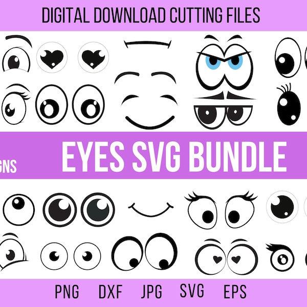 Comic Book Eyes Svg Bundle, Eyelashes Svg, Cute Cartoon Faces Svg, Googly Eyebrows Svg, Kawaii Emoji SVG , Funny Face Svg, Makeup Svg