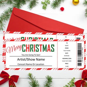 Personlized Christmas Concert Ticket for Experience Gift Giving, Printable Template Surprise Gift Idea, Canva Template, Instant Download