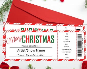 Personlized Christmas Concert Ticket for Experience Gift Giving, Printable Template Surprise Gift Idea, Canva Template, Instant Download