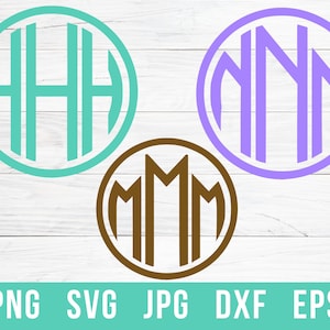 May include: Three monogrammed circles with different letters. The first circle is teal with the letter "H" repeated three times. The second circle is purple with the letter "N" repeated three times. The third circle is brown with the letter "M" repeated three times.