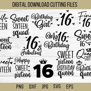 Bundle von Sweet 16 svg, Geburtstagskind svg, Birthday Squad svg, Birthday Queen svg, Sweet Sixteen, Sweet Sixteen svg, Sweet 16 Png