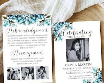 Plantilla de programa funerario minimalista / Plantillas imprimibles de orden de servicio para memoriales, obituarios y celebraciones de vida, plantilla para funerales de mujeres