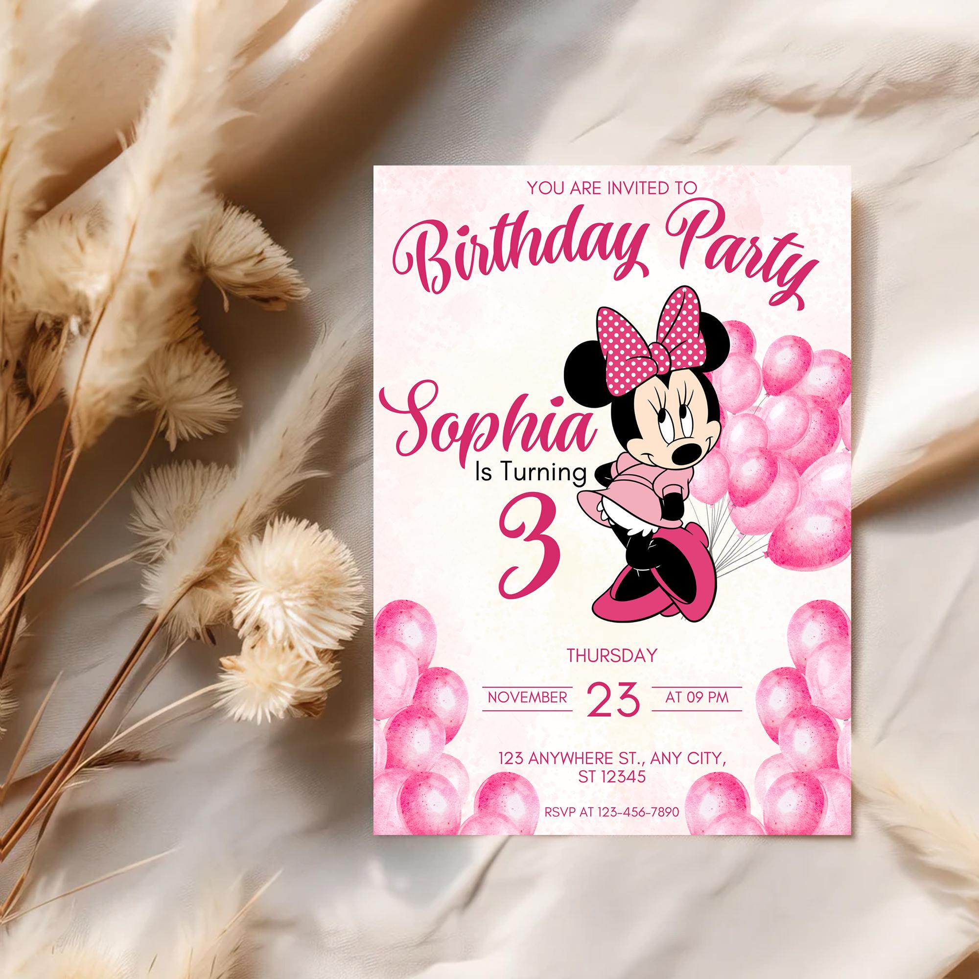 Editable Minnie Invitation Pink Minnie Mouse Invite | Birthday ...