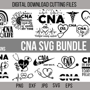 Paquete de 18 Cna Svg, Enfermera Svg, Enfermería Svg, Enfermería Vida Svg, Médico Svg, Cna Life, Cna Png, Asistente de enfermería, Archivos Svg de camisa de enfermera Cricut