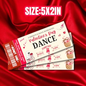 Editable Valentine&#39;s Day Dance Ticket Template, Valentines School Dance Event Party Ticket, School Dance Printable, Instant Download