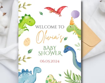 Editable Dinosaur Baby Shower Welcome Sign, It's a Boy Dinosaur Baby Shower Poster, Boy Dinosaur Baby Shower, Boho Dinosaur Decor - Digital