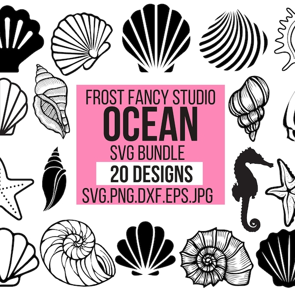 Ocean Seashell SVG Bundle, Scallop Beach Svg, Under the Sea Svg, Marine Svg, Hawaii Water Clam Svg, Sand Dollar Seaweed, Vinyl Cut Files,